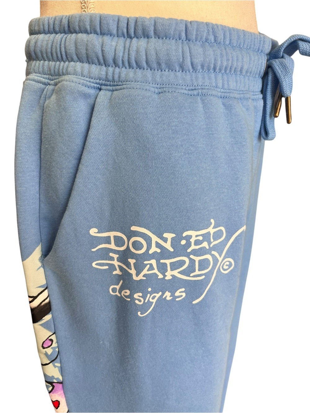 Ed Hardy Baby Blue Wide Leg Sweatpants Y2K Tattoo Graphic Lounge Pants L - Picture 3 of 10